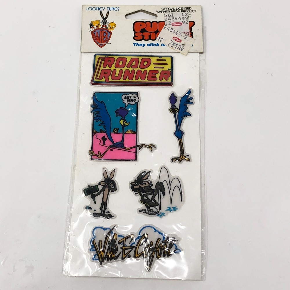 Vintage 1988 Looney Tunes Puffy Stickers  E Coyote Road Runner Warner Bros 279